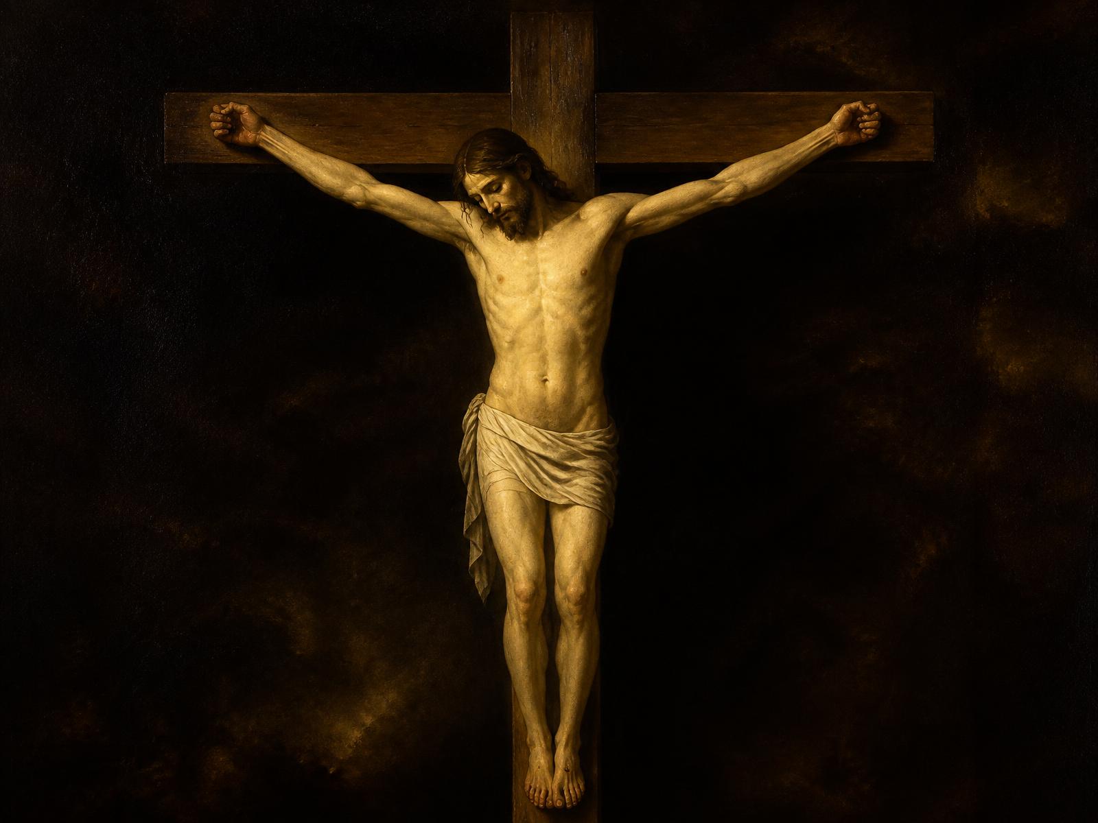 Cristo crucificado, claroscuro sobrio